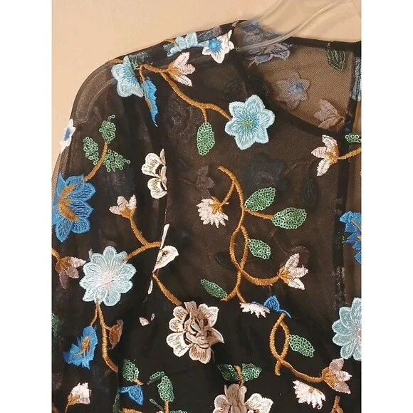 Dress The Population Sz S Mila Embroidered Mini Floral Teal Black Cocktail $358
